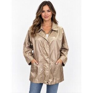EUC Vintage women's gold tone metallic lightweight windbreaker jacket coat lined